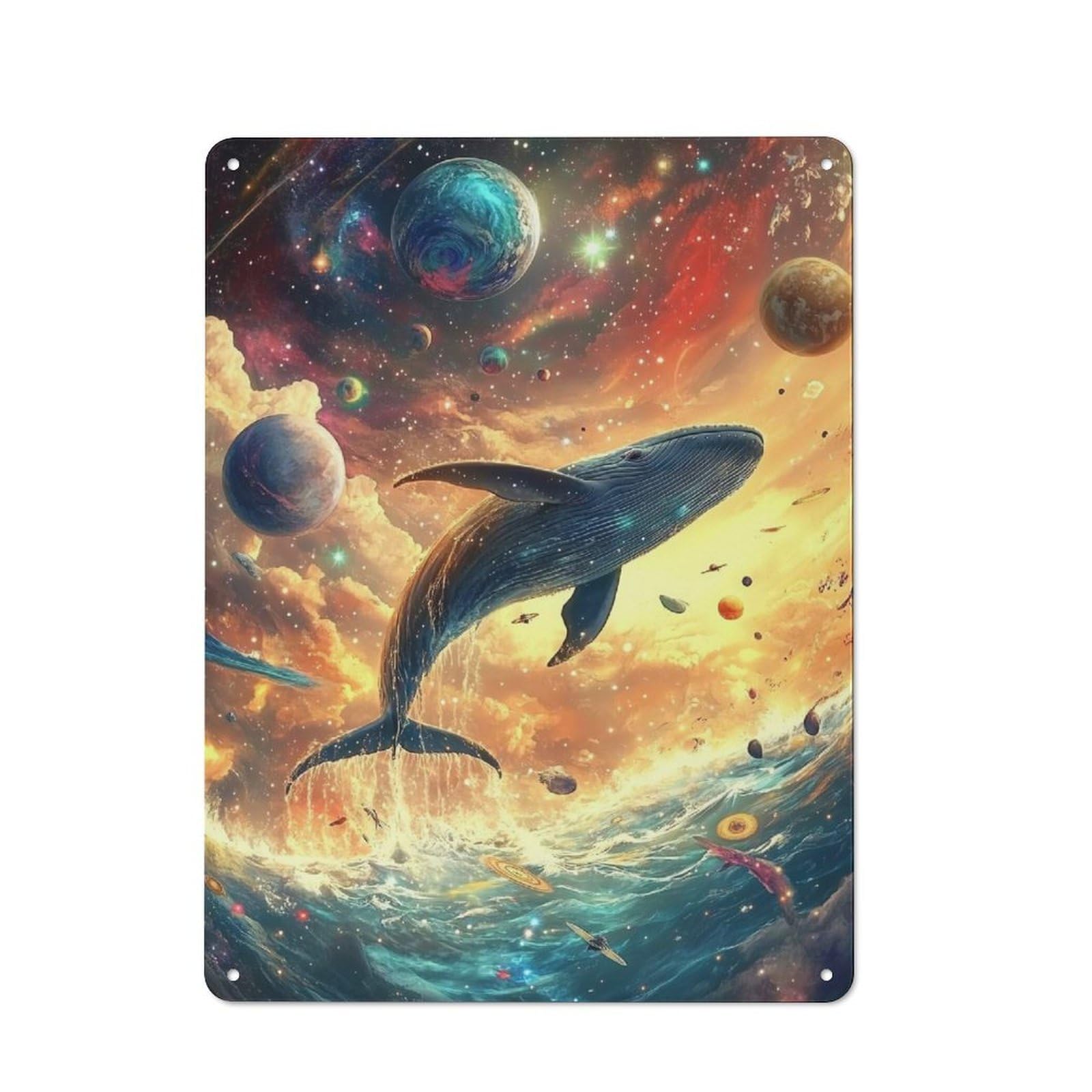 Vintage Whale in Space Decorative Tin Plaque 40x30cm, Room Wall Plaque for Hallway, Home Bar, Garage Or Study