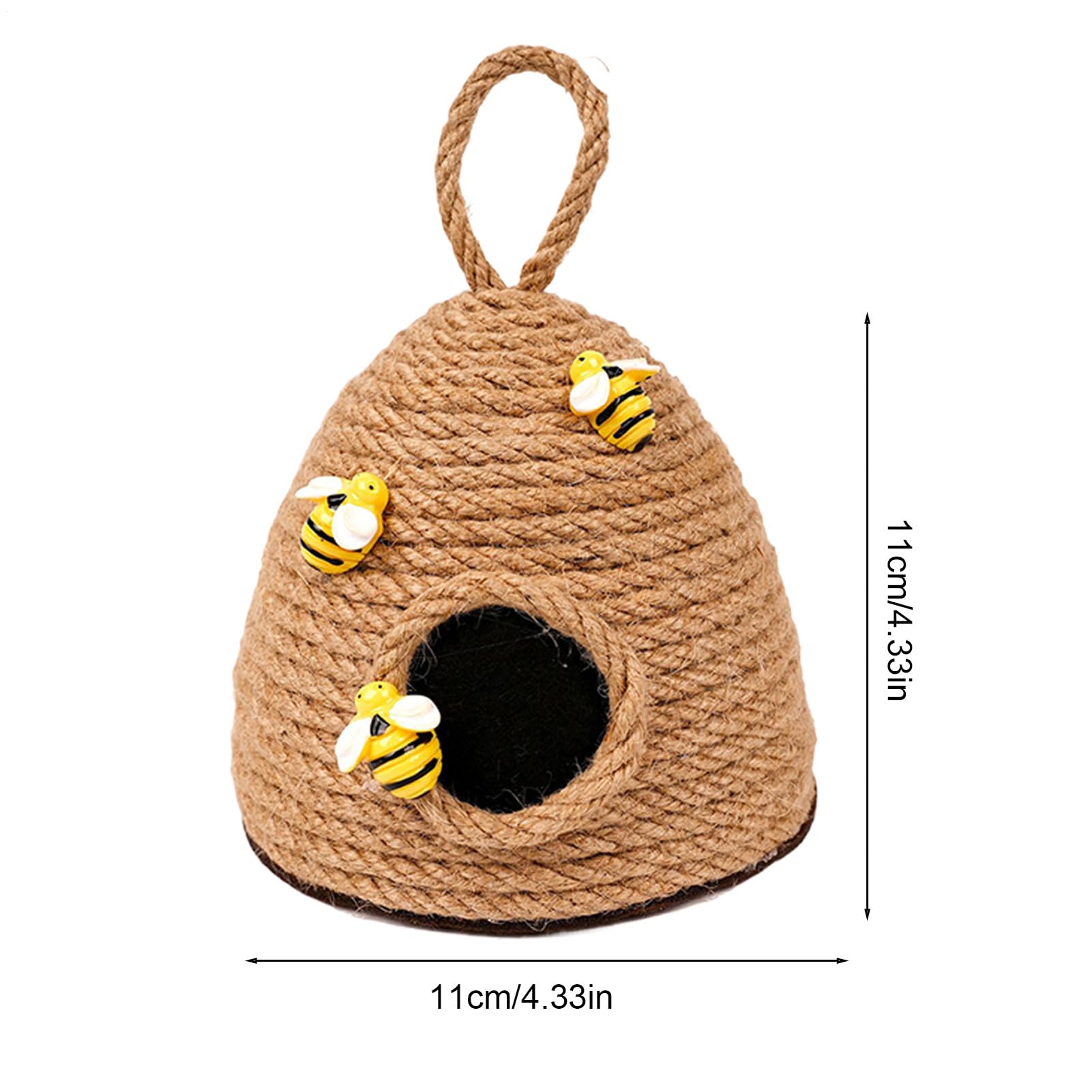 Bienenstock- – Bienenstock aus gewebtem Juteseil, abgestuftes Tablett, Bauernhaus-Anhänger, 11 x 11 cm kompaktes Ornament + 15 cm Aufhängeschlaufe, Konstruktion aus Naturfaserschnur – für Küche u