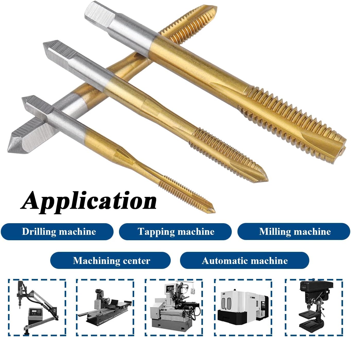 5Pcs High Speed Steel HSS 6542 Spiral Point Threading Tap, Titanium Coated Machine Taps Machining Screw Thread Tap Set Metric M3x0.5, M4x0.7, M5x0.8, M6x1.0, M8x1.25