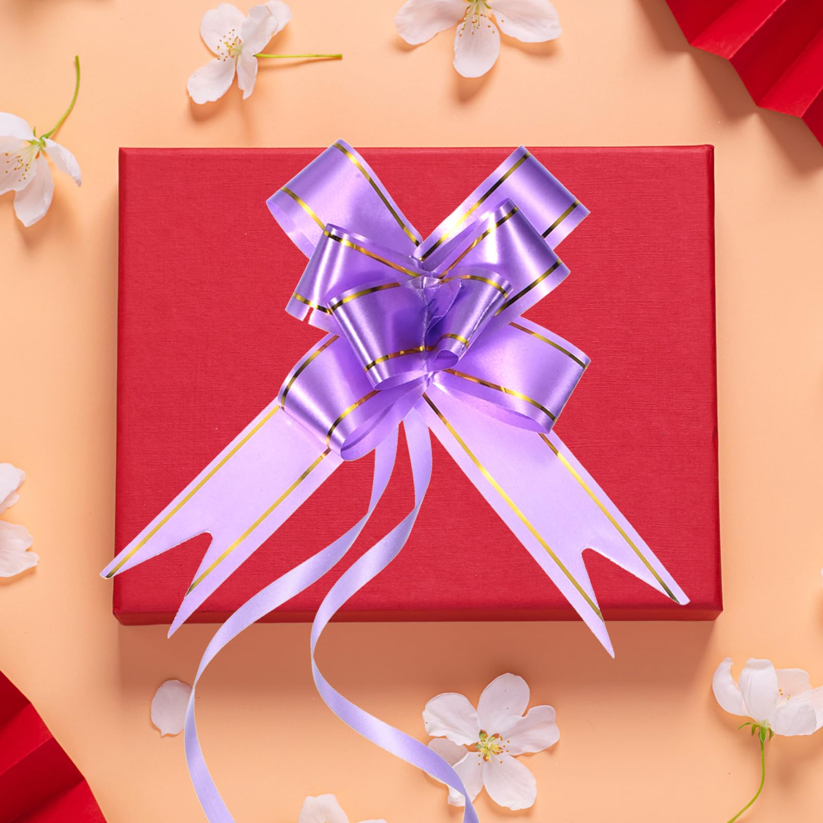 M METERXITY 40 Pack Pull Bows - Gold Thread Style Gift Wrap String Bow, (2.8" Light Purple) - Image 2