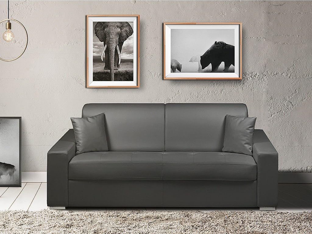 Vente-unique - Canapé 3 Places Convertible Express en Simili EMIR - Rouge - Couchage 140 cm - Matelas 22 cm avec mémoire de Forme