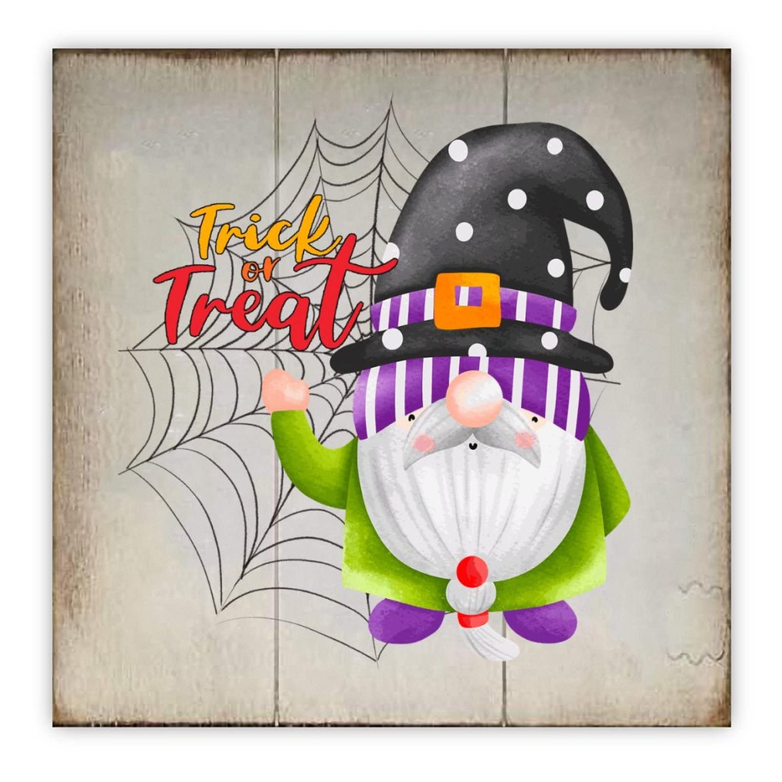 Décoration murale de maison sans plastique : panneau en bois Halloween rétro gnome de 30 cm