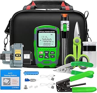 10 in 1 rechargeable fiber optic tool kit A-MC7 optical power meter (-70~+10dBm) built-in RJ45 network testing function,with K1 Optical Fiber Cleaver 30km visual fault locator Fiber Optic Terminal kit