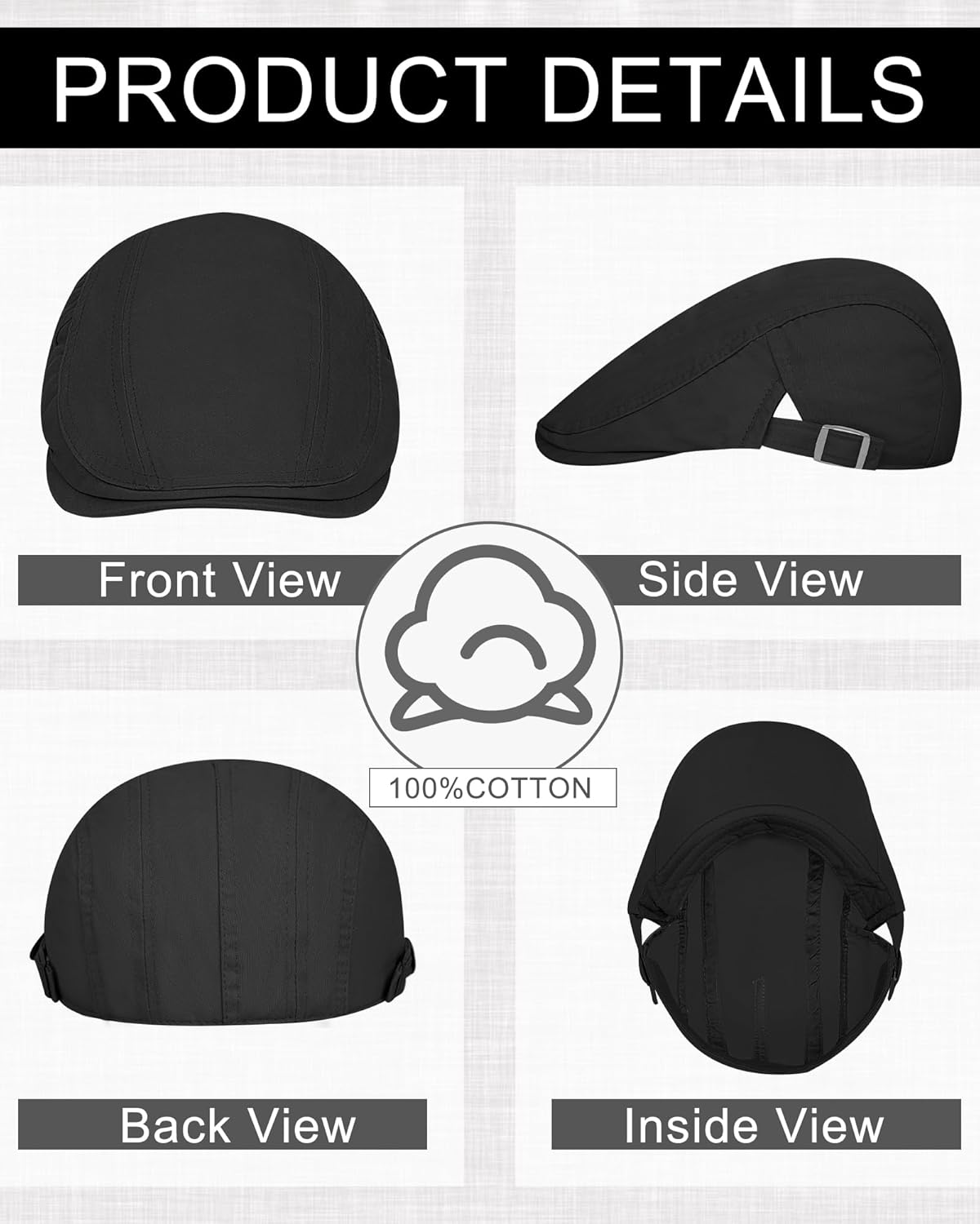 Newsboy Cap for Men Flat Hats Adjustable Breathable Irish Caps Cabbie Ivy Driving Hunting Sport Golf Outdoor - Image 2