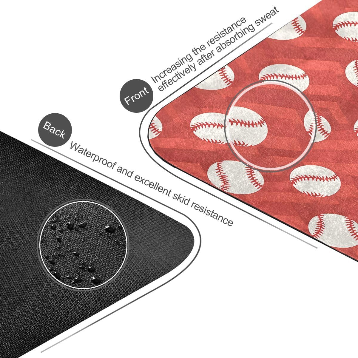 ALAZA Red Chevron Baseball Pattern Yoga Mat Non Slip Fitness Exercise Mat, Workout Mat for Yoga, Pilates and Floor Exercises