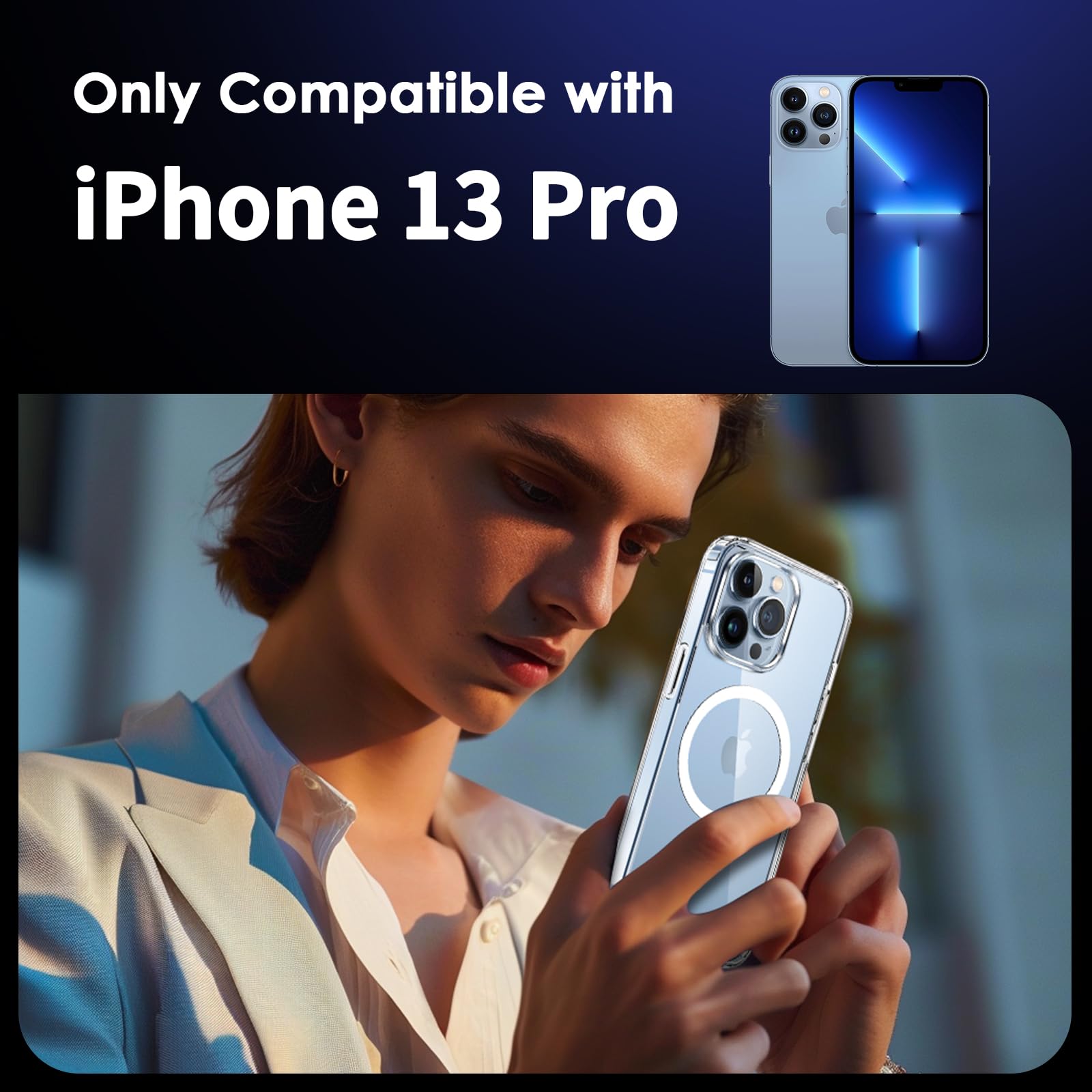 COPIKE Cover Magnetica per iPhone 13 Pro con 2 Vetro Temperato e 2 Lente Fotocamera Protezione, Custodia MagSafe Sottile Antiurto [Senza Ingiallimento] Retro Antigraffio, Trasparente