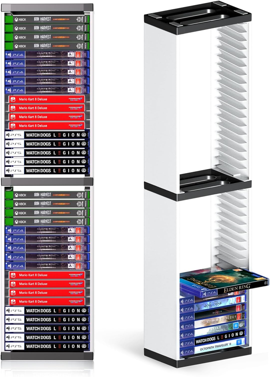 Nargos Video Game Storage Stand Tower for PS5/ PS4/ PS3/ Xbox Series S & X/Xbox one Game, Universal Game Disc Holder Vertical Blu Ray Case Organizer (White)