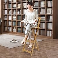 Vista 7 de Taburete de bar de bambú plegable apilado de bambú con respaldo y reposapiés para encimera, sillas de mesa de comedor altas para bar, hogar, cocina