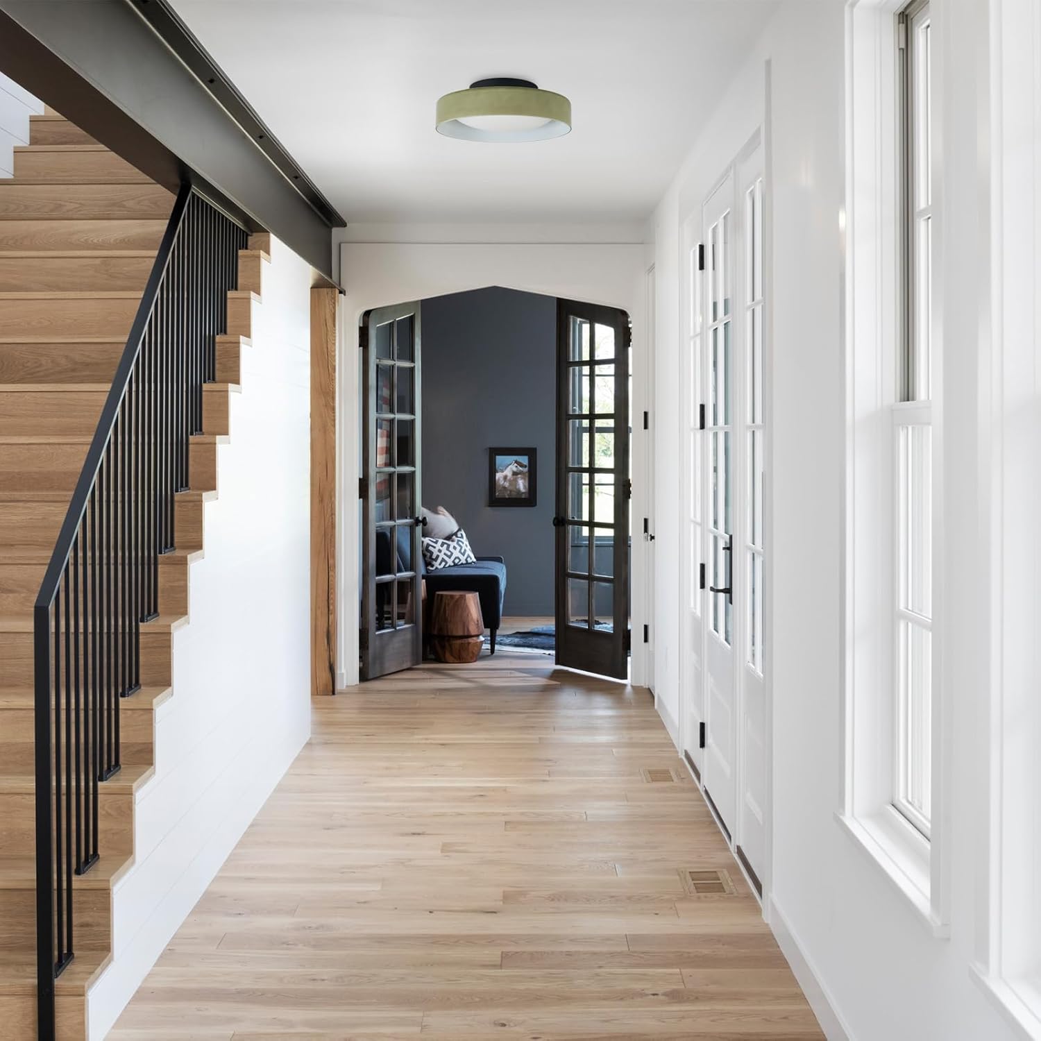 Modern LED Flush Mount Ceiling Light,Olive Green Milk Glass,3000K/Warm White/15W, Dimmable Ceiling Light Fixture for Living Room, Bedroom, Laundry Room