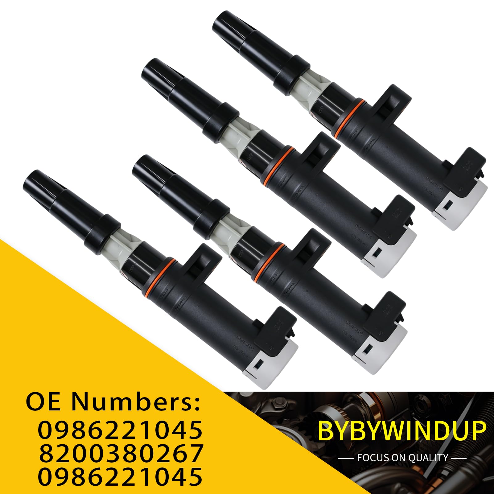 Lot de 4 bobines d'allumage 224333529R compatibles Dacia | Megane, Laguna, Scenic, Clio, Espace, Logan, Duster, Kangoo 1.4 1.6 1.8 2.0 16V, ref. OE 7700107177