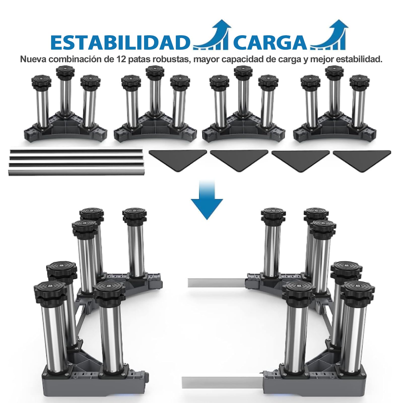DEWEL Base de Lavadora 12 Pies, Longitud Ajustable 43-57 CM, Altura 18-20 cm, Capacidad de Carga 500 KG Base de Lavadora Ajustable, Adecuada para Secadoras, Refrigeradores y Congeladores