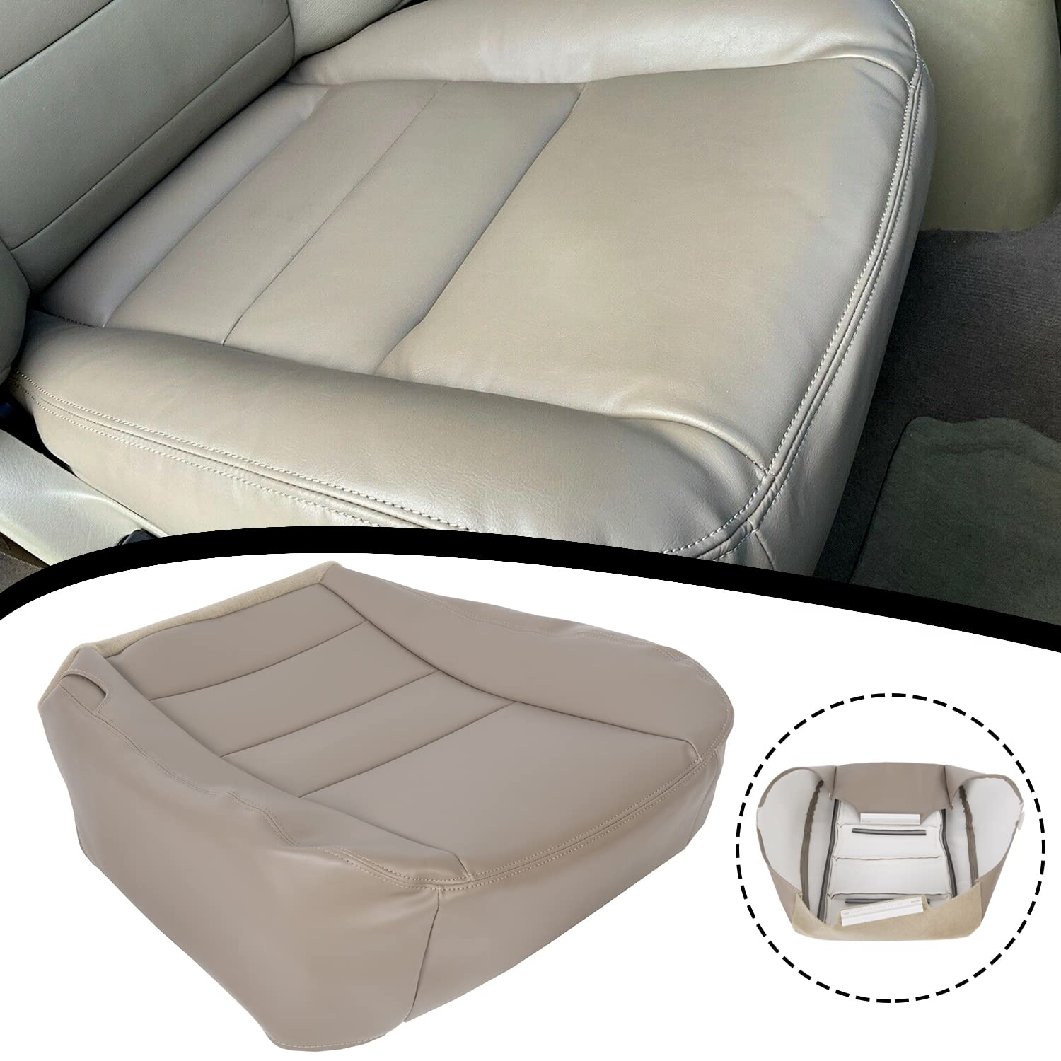 HECASA Passenger Side Bottom Seat Cover Compatible with 2002 2003 2004 Ford Excursion Limited 4 Door Leather Tan