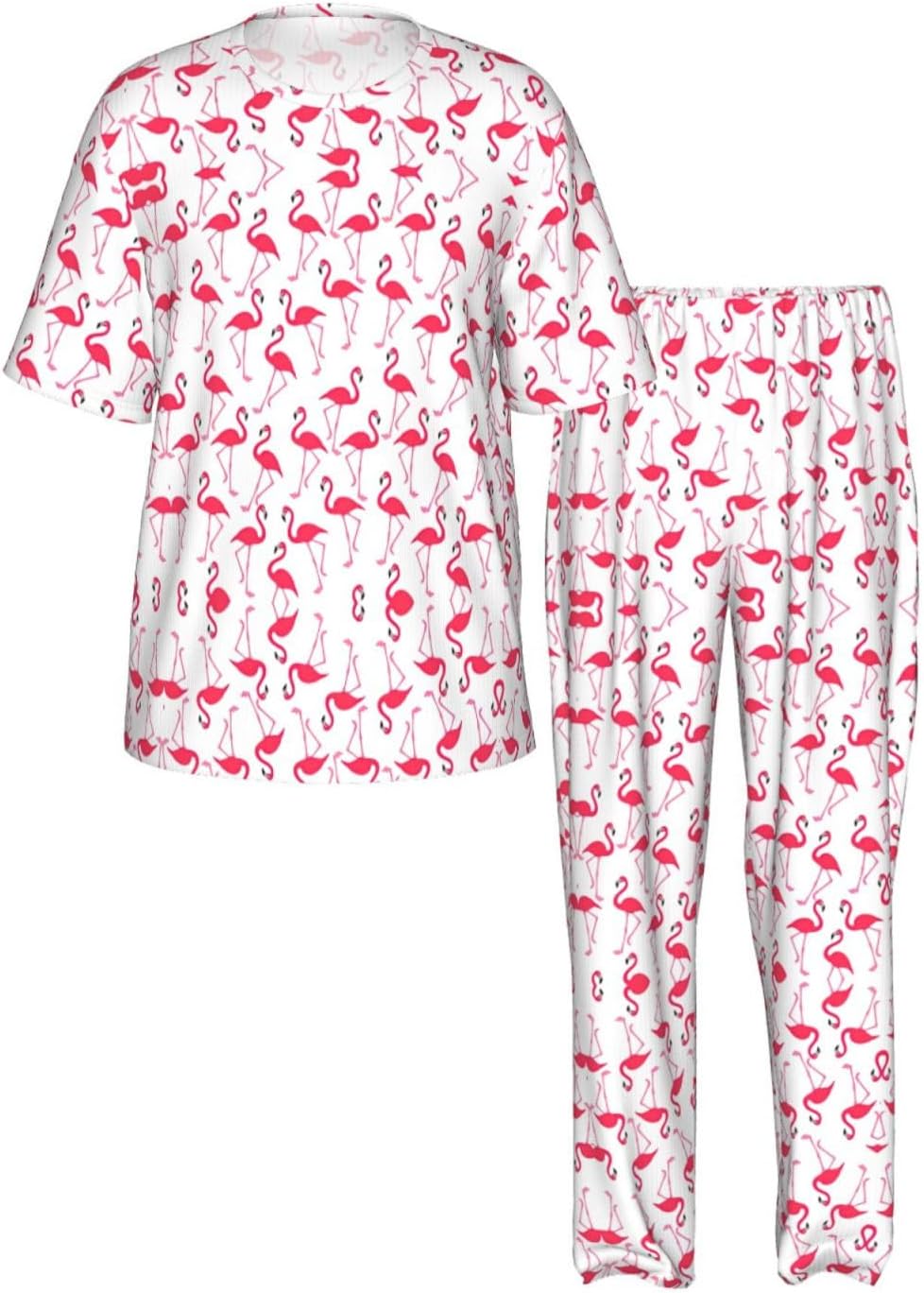 Men'S 2 Piece Loungewear Pajama Set Pink Flamingo Pattern Print Short Sleeve Tee Top And Pants Set S-3xl