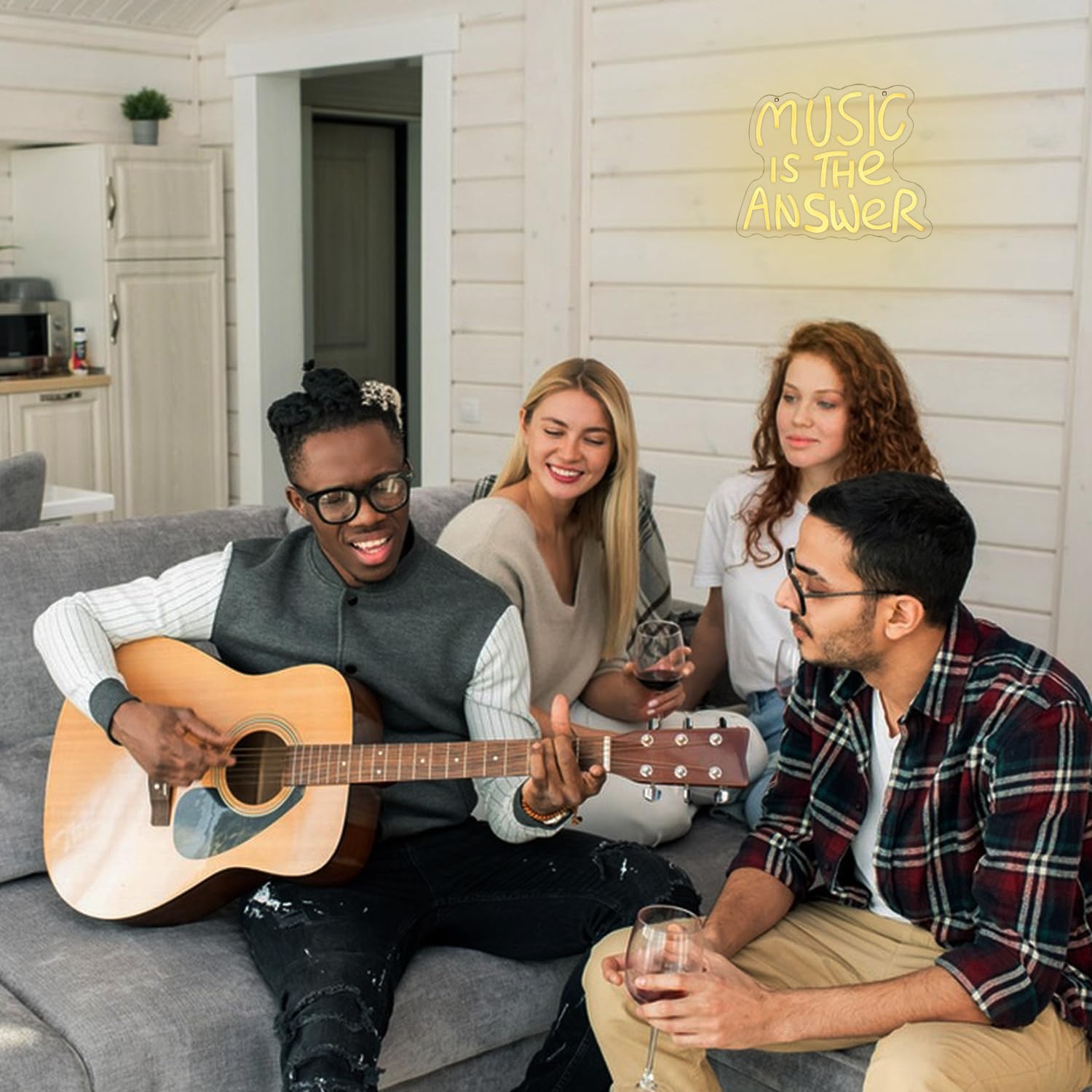 Music Is The Answer - Targa neon per decorazione da parete, luce bianca calda, musica al neon, musica live LED, per studio, concerti, bar, camera da letto, feste, studio musicale
