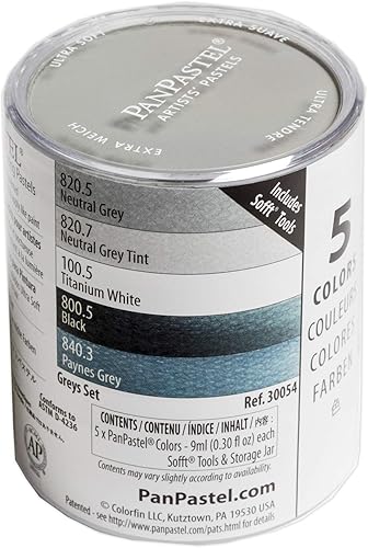 PanPastel 30054 Juego de 5 colores pastel ultra suaves para artistas, grises con herramientas suaves