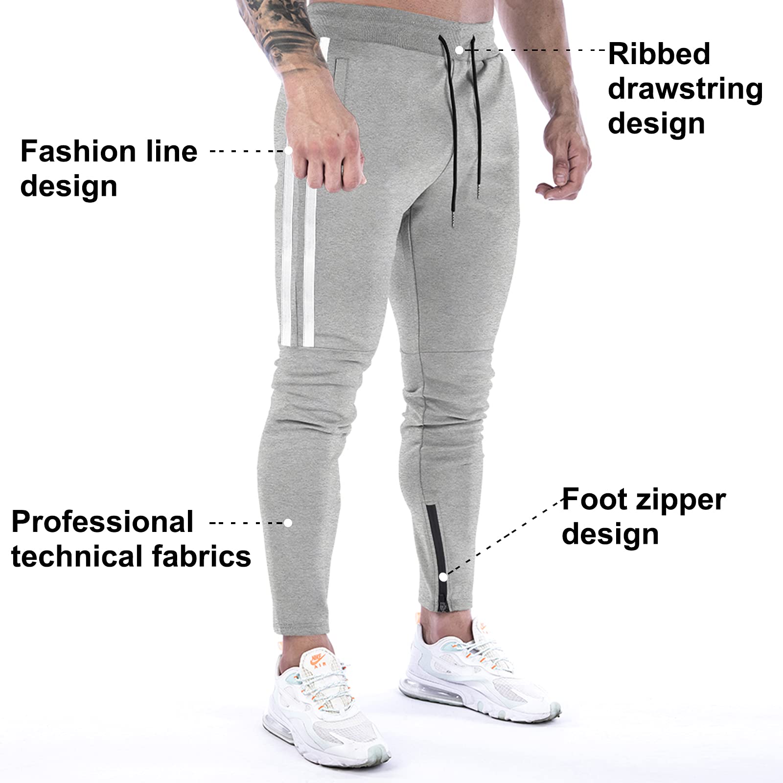 Suwangi Pantaloni Tuta Uomo Palestra Running della Allenamento Slim Fit Design a Righe con Tasche Zip