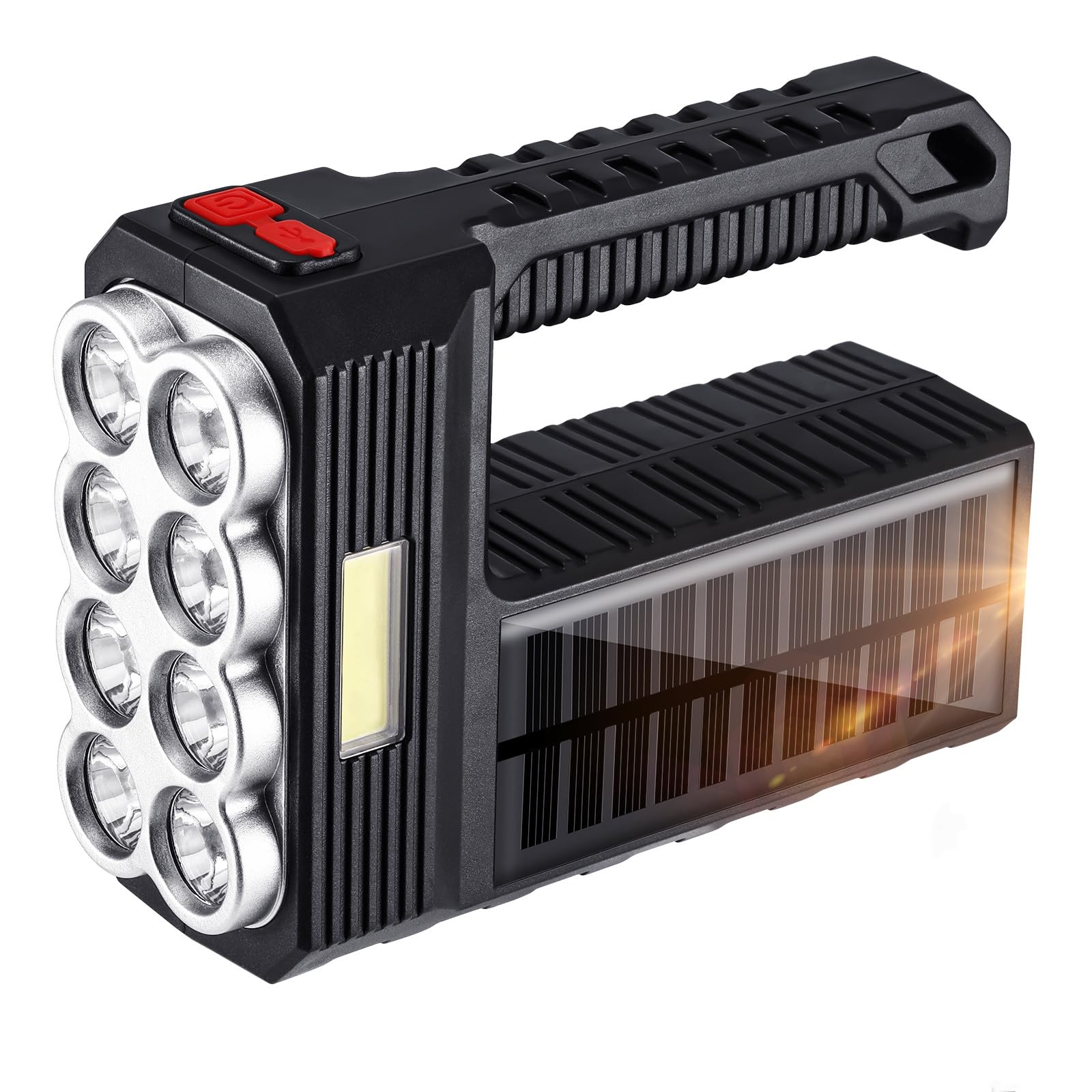 YUNYODARechargeable Handheld Solar Flashlight with Sidelight, LED High Lumens 3 Modes Waterproof IPX5 Searchlight for Camping,Fishing,Emergency lamp