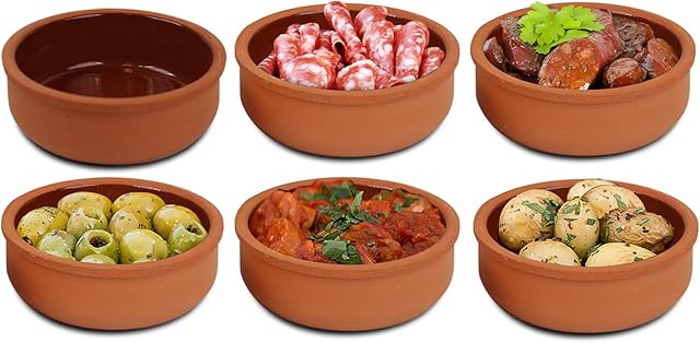 Set 3 Terracotta Tapas Dishes Glazed Spanish Serving Olive Starter 12cm Bowls (3)