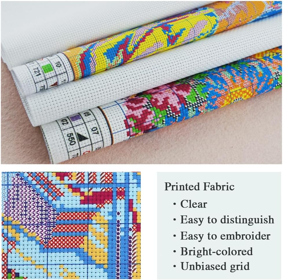 Leczany Cross Stitch Stamped Kits for Adults Beginners Patterns Craft Kit Needlepoint Full Range of DIY Embroidery Kits Starter 11CT 3 Strands | Flower Branch owl 15.8×19.3 inches