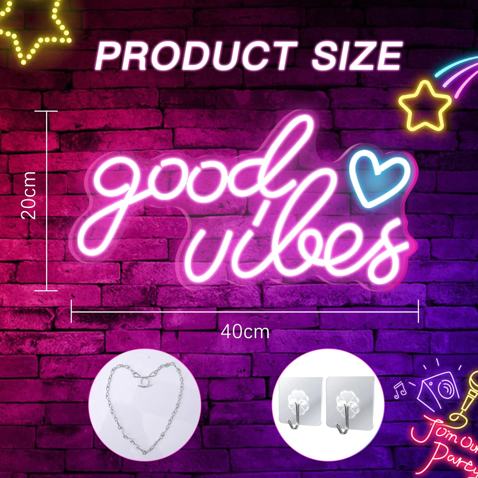 Good Vibes Néon Led, Néon Mural Lettre USB, Pour Chambre à Coucher, Chambre D'Enfant, DéCoration Murale, Bar, Mariage, FêTe