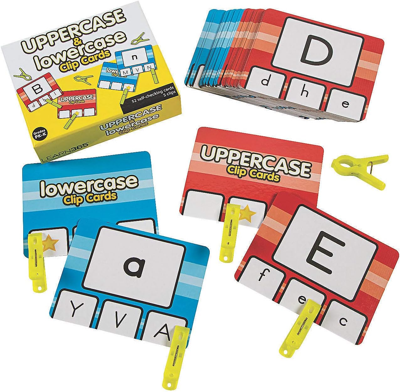 Fun Express Uppercase and Lowercase Clip Cards - 57 Pieces - Educational and Learning Activities for Kids