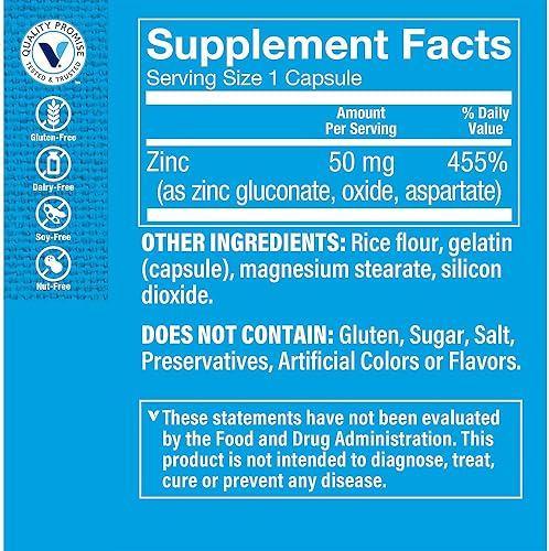 Miniatura 2 de The Vitamin Shoppe Zinc 50MG - Apoyo inmunológico, salud de la piel y protección antioxidante, mineral esencial (100 cápsulas)