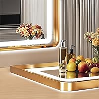 Vista 4 de Espejo de baño LED, espejo rectangular de 36 x 24 pulgadas, espejo de pared antivaho con luz cálida / natural / blanca ajustable de 3 colores, 6000