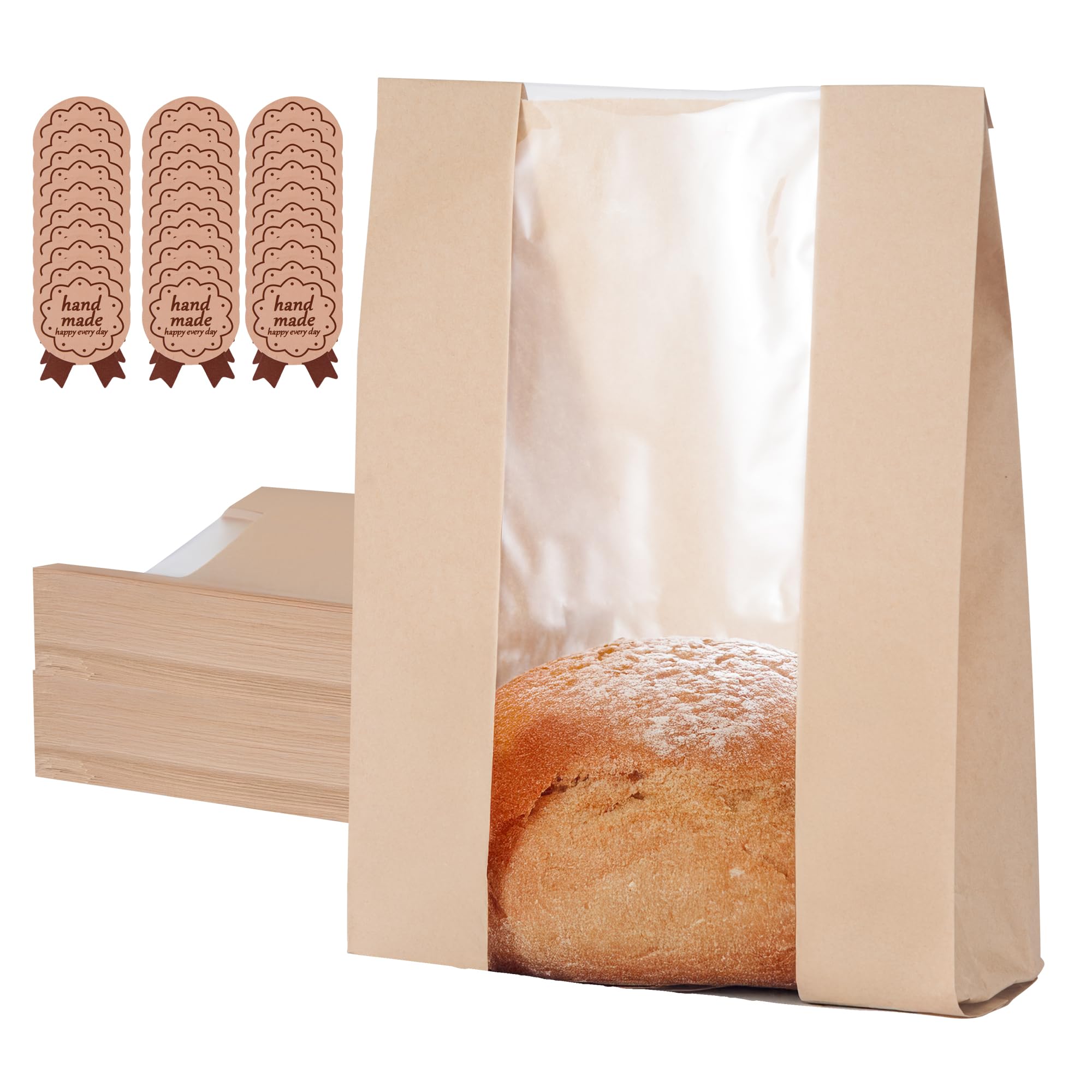 Photo 1 of 110 Pack Bread Bags for Homemade Bread 13.8" x 8.3" x 3.55",Sourdough Paper Bread Bags With Window,125 sealing stickers A Large Bakery Bags Used for Storage Bread Cookies & Snacks