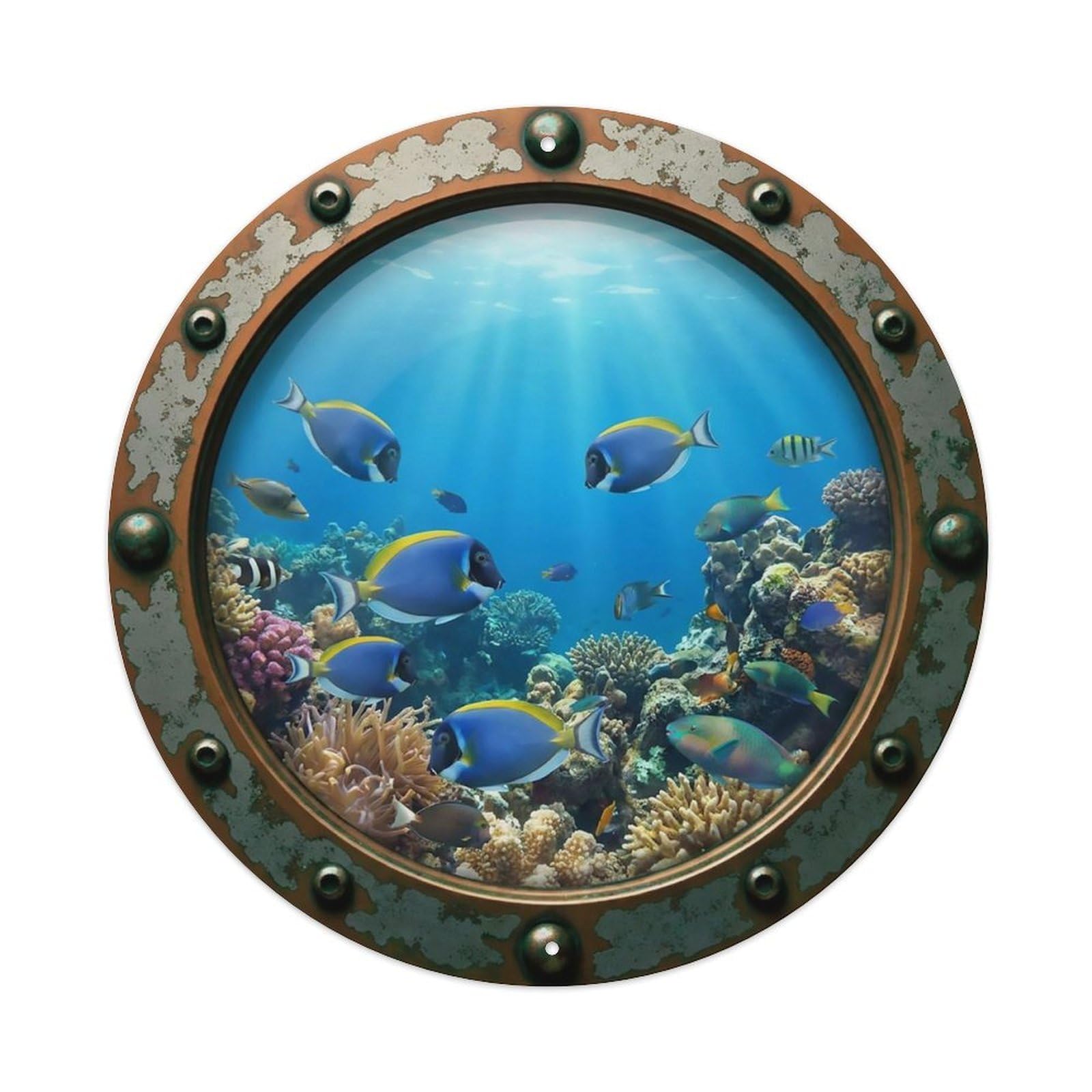 Vintage Porthole Surgeonfish Nautical Window View Metal Tin Sign