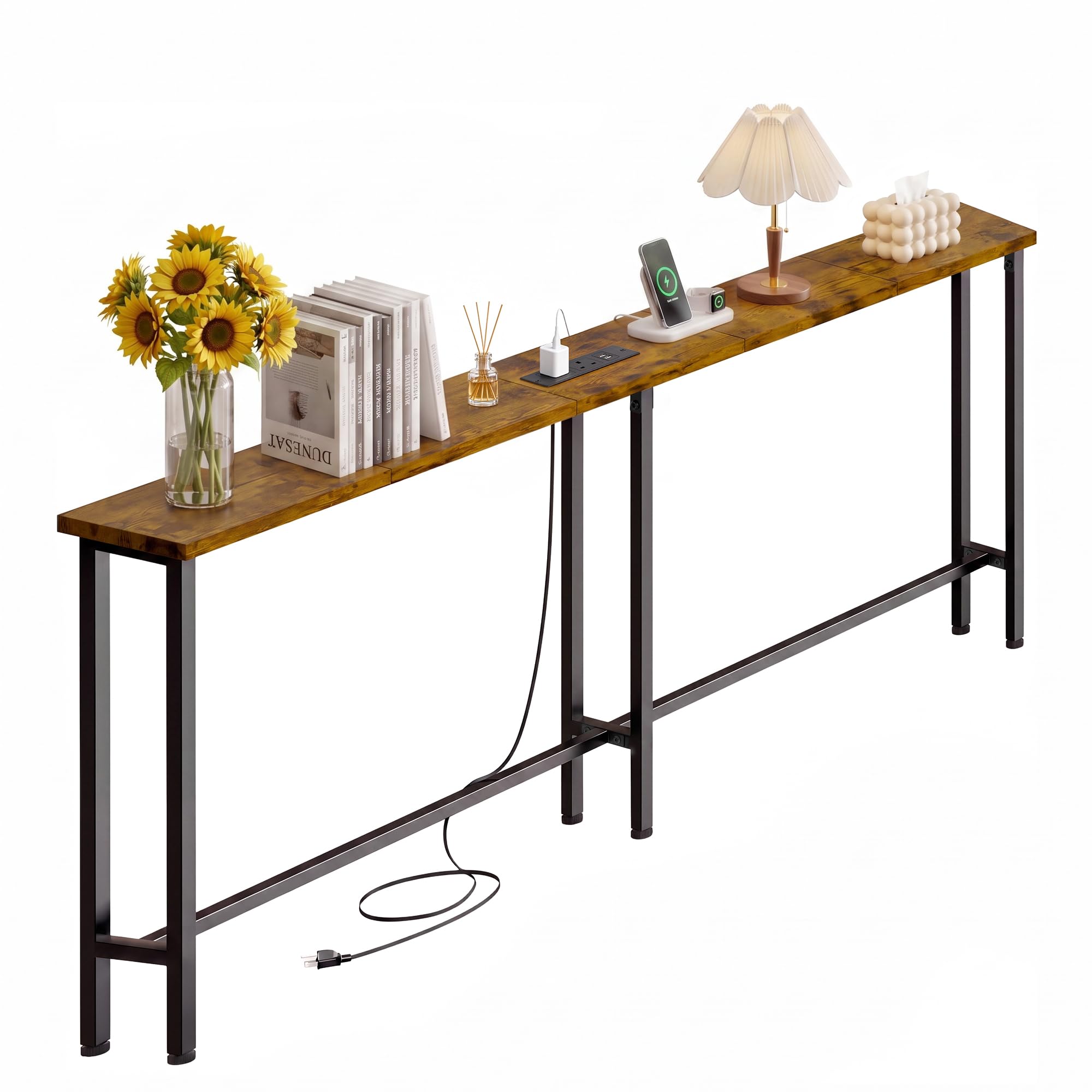 VTORY 180cm Narrow Console Sofa Table with Power Outlets & 2 USB Ports