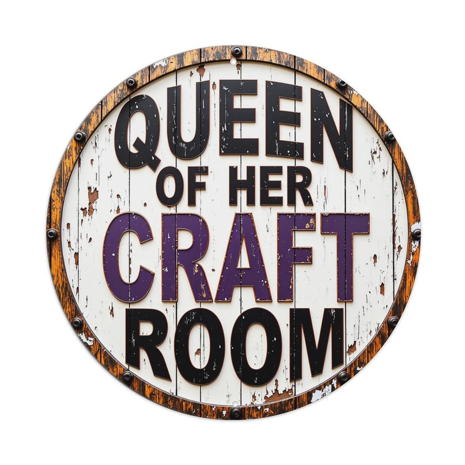 Queen Of Her Craft Room Retro Metal Sign Round Tin Sign, Vintage Decor Art Poster for Bar, Home, Man Cave, Kitchen, Laundry Room Gift 8x8Inch