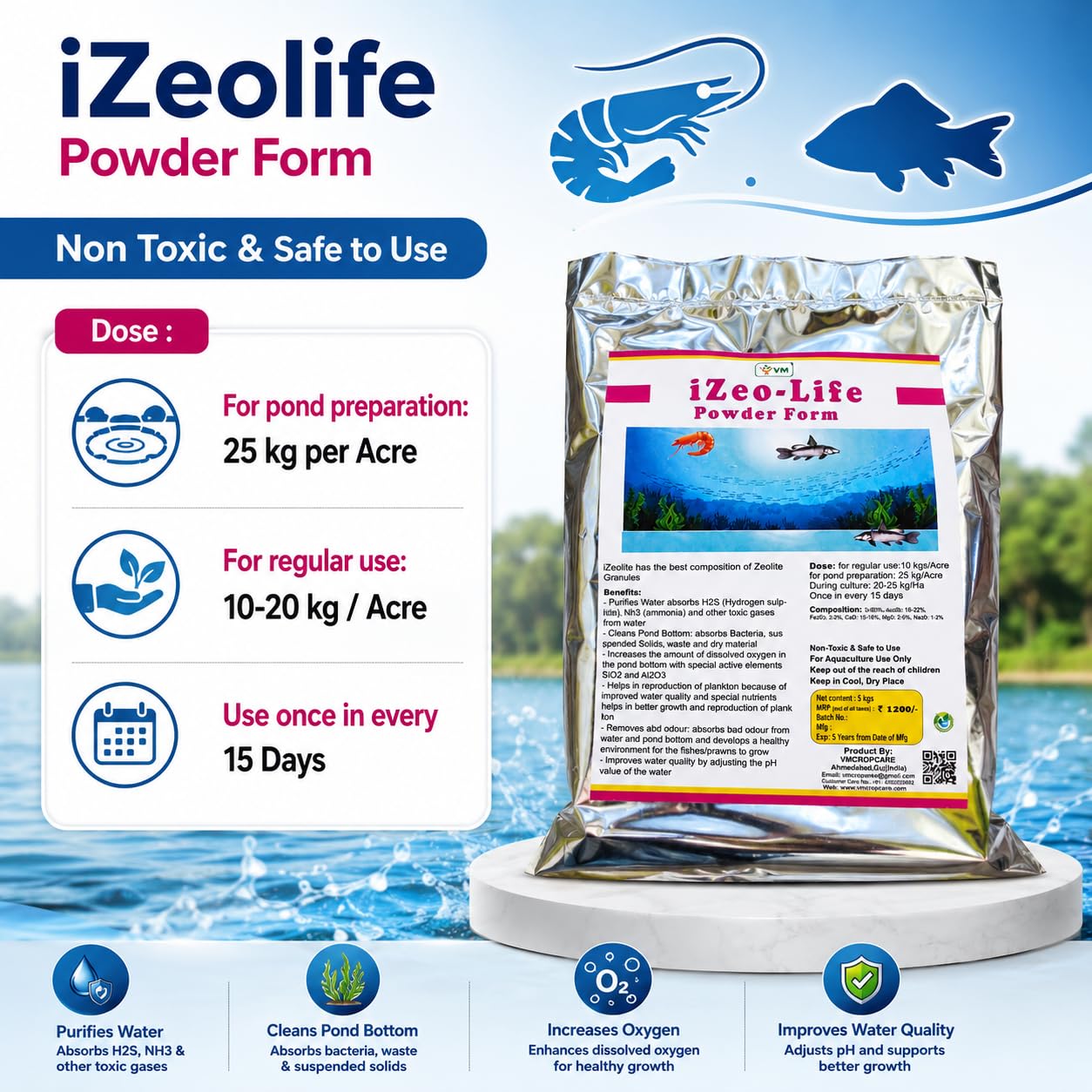 V M Crop Care Zeolite Powder for Fish Pond – 5kg | Natural Water Purifier for Aquaculture, Shrimp & Fish Farming | Aquarium & Pond Water Treatment Solution 1