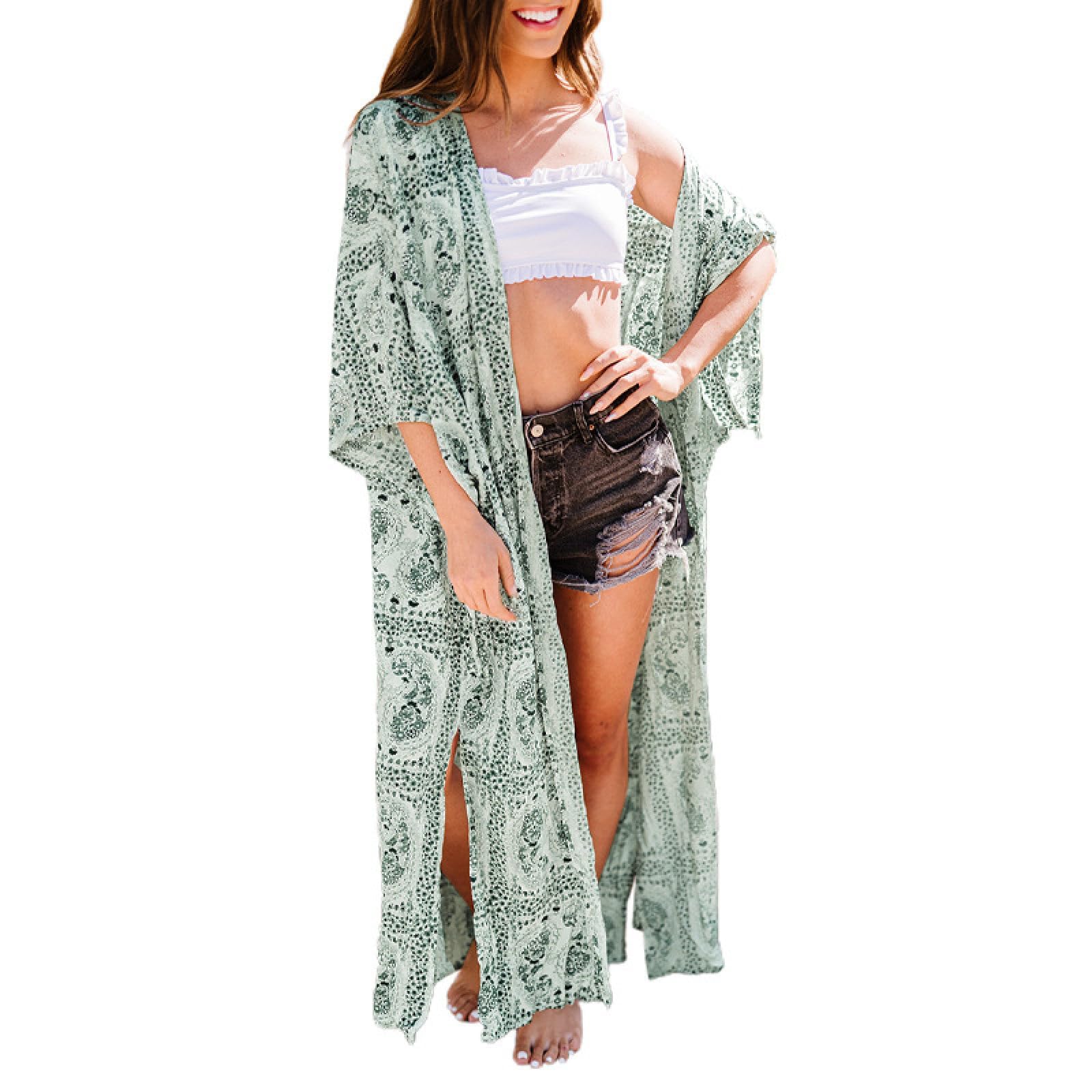 Kimono vestaglia cardigan da donna – Plus Size stampa floreale cardigan spiaggia bikini copricostume, stile vacanza hawaiana spiaggia protezione solare abbigliamento