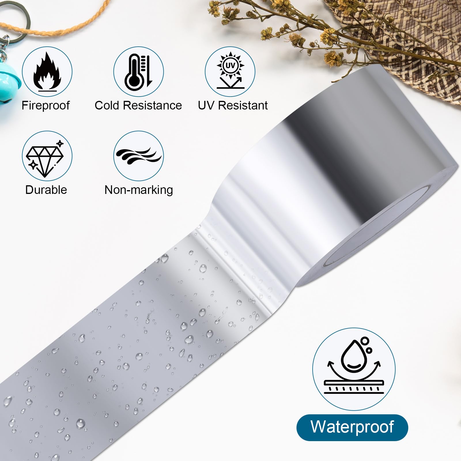 AiQInu Cinta de Aluminio 50mmX20m,Cinta Aluminio Adhesiva Impermeable y Resistente al Calor,Cinta Selladora Metálica para Conductos de Aire Altas y Bajas Temperaturas