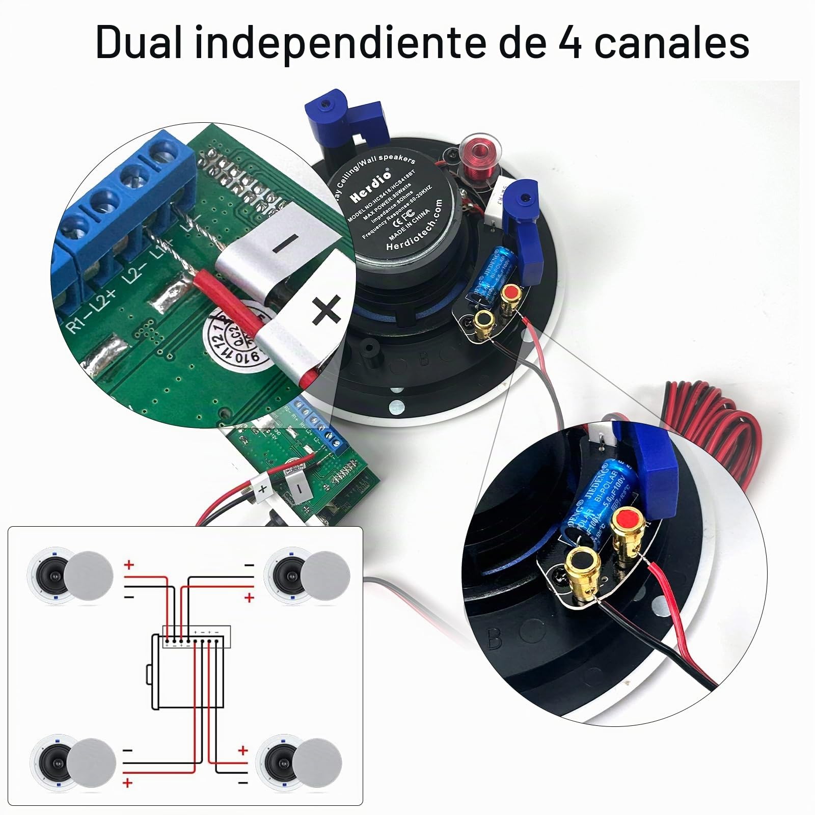Herdio Bluetooth Wall Amplifier 4 Channels Volume Control Wall Plate USB/Mic/AUX(3.5mm) Inputs Connect 4 Speakers with 12V 3A Power Supply,HWA-16BT-4CH