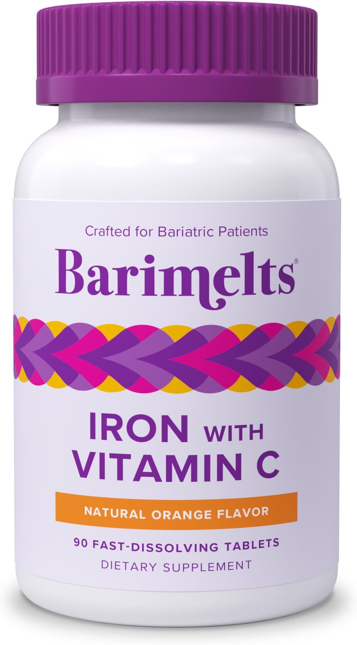 BariMelts Iron + Vitamin C, Dissolvable Bariatric Vitamins, Natural Orange Flavor, 90 Fast Melting Tablets