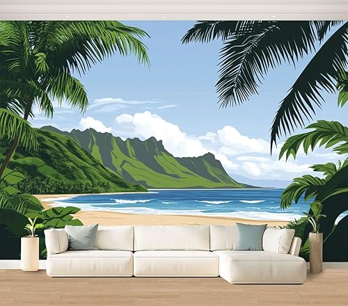Miniatura 11 de Hawaii - Mural de pared retro exótico exótico tropical con olas de playa, paisaje, vintage, despegar y pegar, autoadhesivo, extraíble, adhesivo de