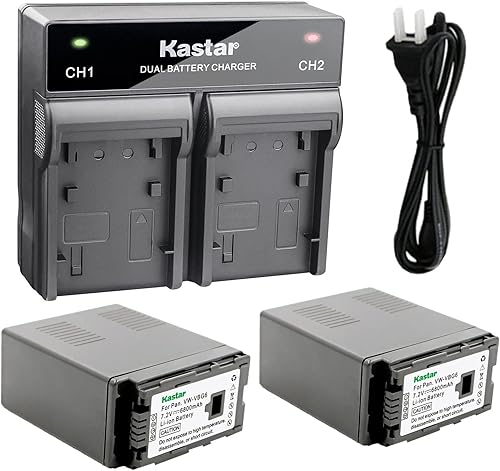 Kastar 2 baterías + cargador dual rápido de repuesto para Panasonic VW-VBG6 AG-AC7 AG-AF100 AG-AC130 AG-AC160 AG-HMC40 AG-HMC43 HMC45A HMC70 HMC80