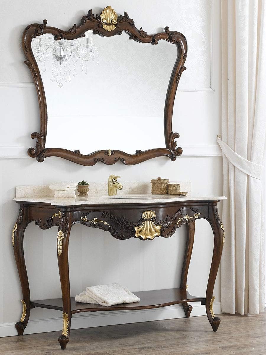 SIMONE GUARRACINO LUXURY DESIGN Bathroom vanity console set Eleonor Baroque English style walnut and gold leaf marble cream