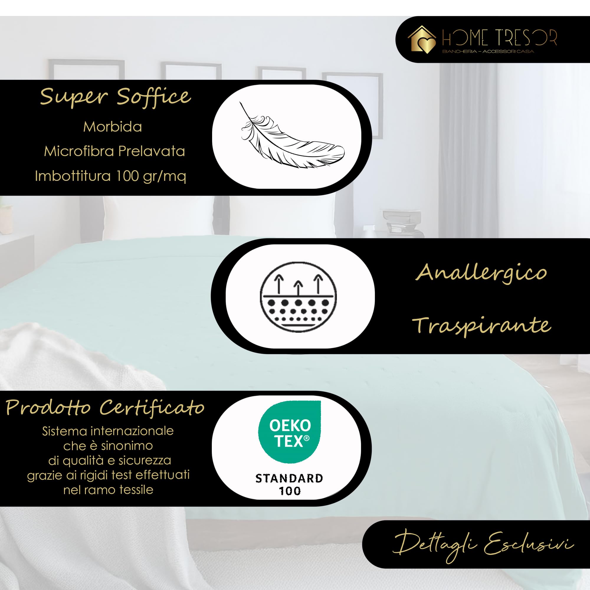Home Tresor Trapuntino Matrimoniale Primaverile Estivo Copriletto Trapuntato Imbottito Autunnale Mezza Stagione Super Soffice Quilt Trapunta Leggera Certificato OEKO-TEX 2 Piazze mod. SOFT - Lilla