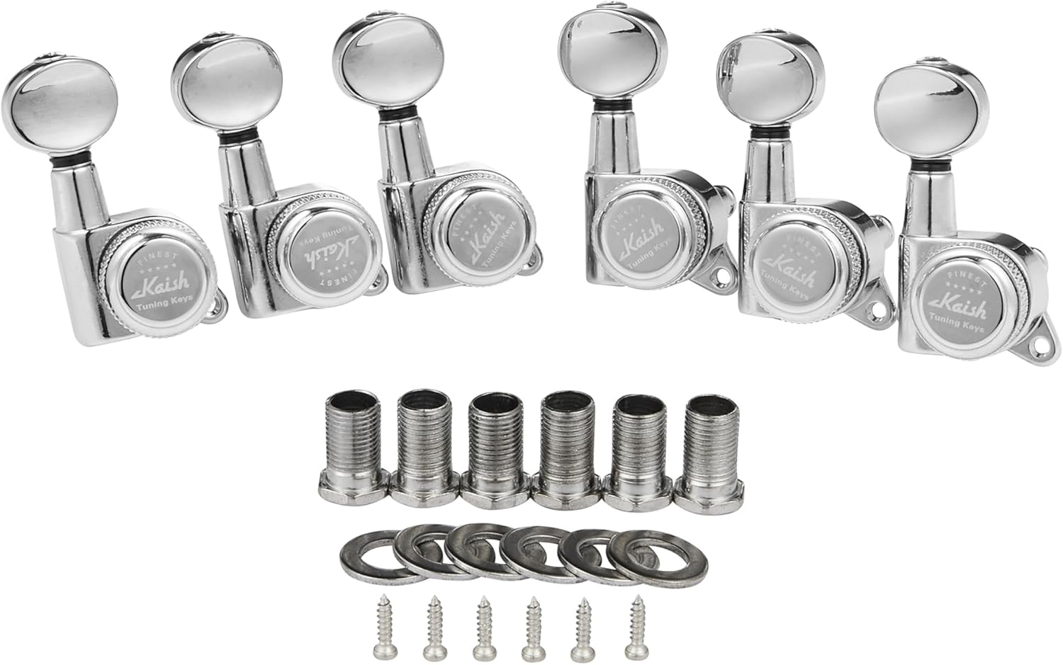 6 Inline Guitar Locking Tuners 18:1 Guitar Tuning Keys Pegs Locking Tuning Machine Heads with Oval Button for ST/Tele/Electric Guitars Gold