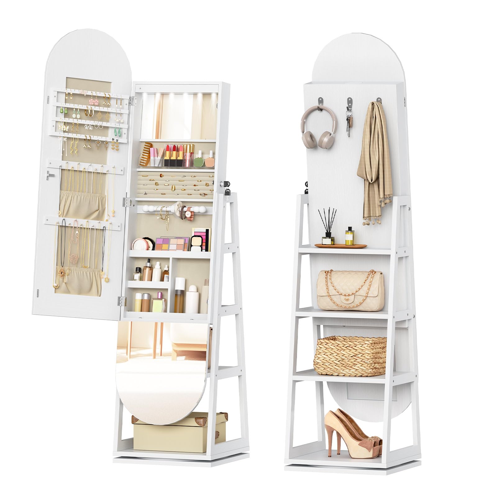 HOOBRO Armoire à Bijoux Pivotante à 360° avec Miroir