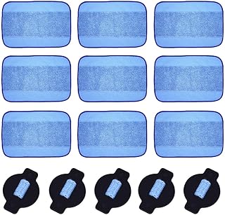 Microfiber Washable Wet Mopping Cloths Pads Water Wick Caps Kit Replacement Compatible with iRobot Braava 300 Series 380 380t 320 Mint 4200 5200 Model, 9 Wet Mops 5 Wick Cap.