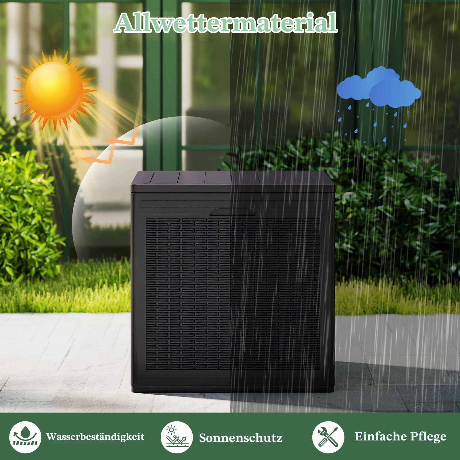 GIANTEX 145 L Auflagenbox, Gartenbox mit abschließbarem Deckel, Kissenbox aus Kunststoff, Outdoor Aufbewahrungsbox für Gartenmöbelauflagen, Gartengeräte & Poolzubehör (Braun)