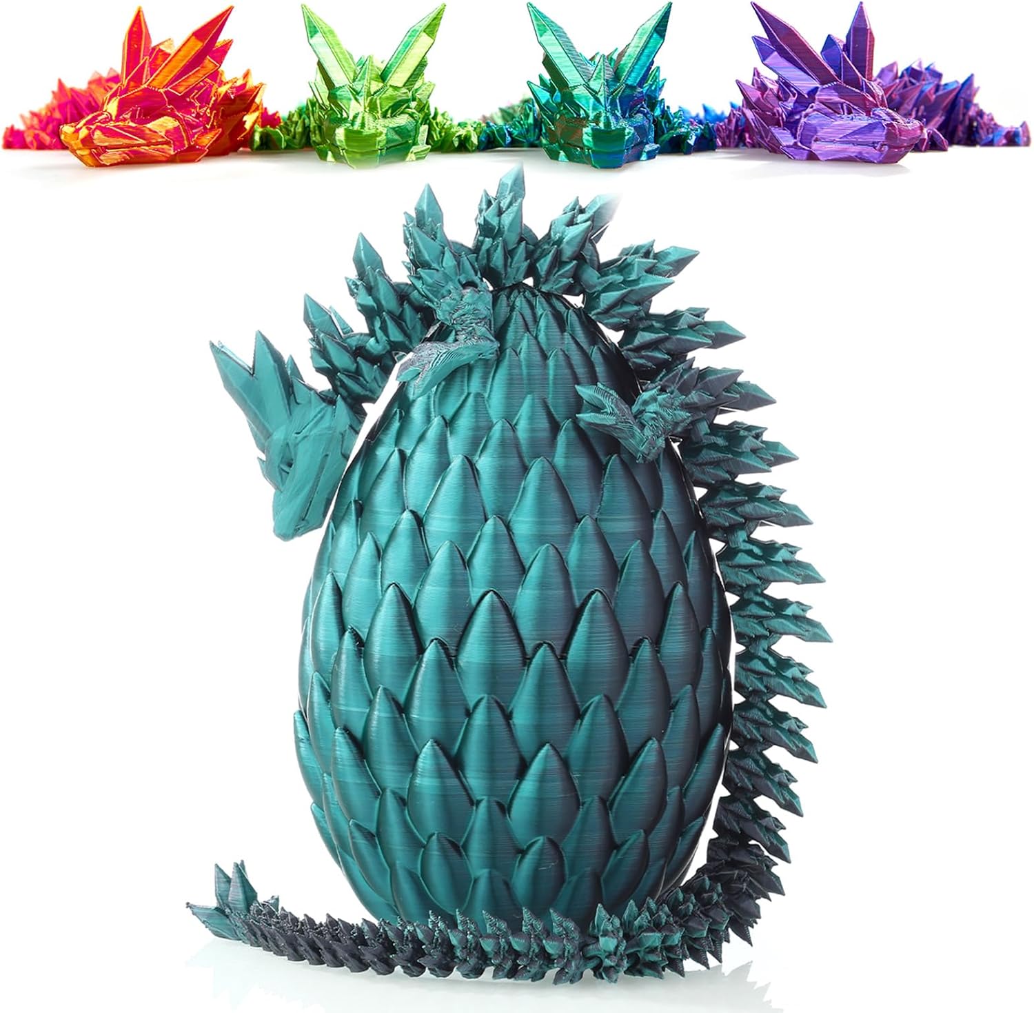 3D Printed Dragon Egg, 15Inch Crystal Dragon with Egg,Easter Basket Stuffers,Surprise Egg,Articulated Fidget Toys for Executive Home Office Decor,Unique Easter Basket Essentials for Kid