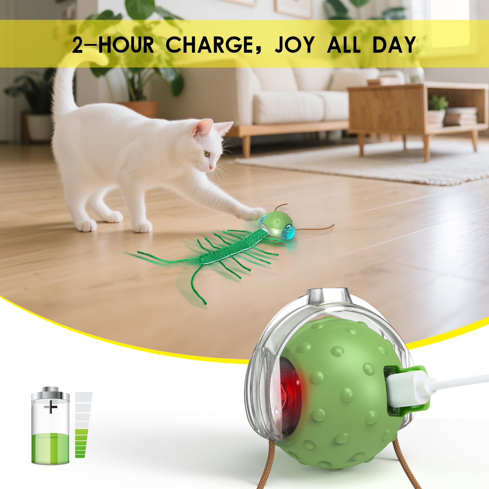Juguetes para Gatos Adultos Interactivos con Movimiento Móviles Navidad - Juguete Pelota Automático 3 Velocidades, USB-C, Silencioso, Fun para Interior Día de los Reyes Magos‌ (Verde)