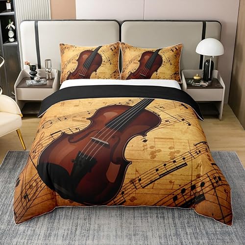 Funda de edredón de violín 3D 100% algodón, juego de ropa de cama de 3 piezas, juegos de ropa de cama de 3 piezas, para niños, niñas, adolescentes,