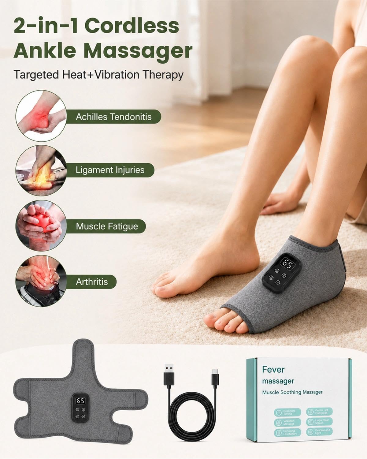 Fußmassager – 3-in-1 Therapie & 6 Wärmestufen – 2 Stück(Grau)
