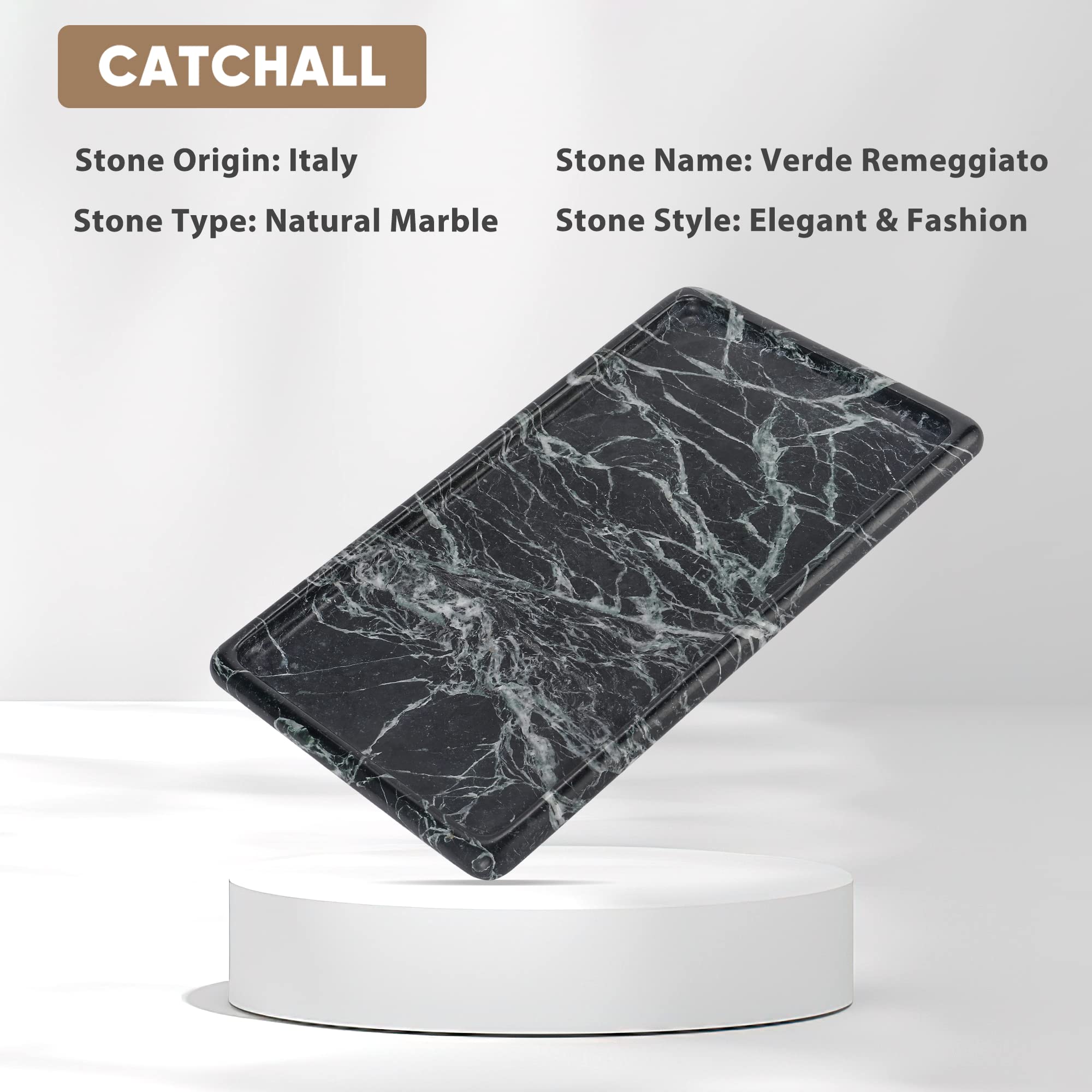 Koville Luxury Italian Natural Marble Vanity Tray for Dresser Tops Large Perfume Tray Serving Trays for Party Buffet Stone Bathroom Trays for Counter Decorative Trays for Home Decor (Verde Remeggiato)