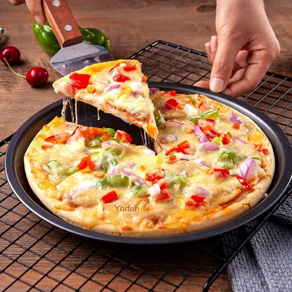 ARUP Round Pizza Pan Non-Stick Baking Tray Plate Pizza Tray Pizza Baking Tool for Microwave Oven Baking Tray Round Teflon Coated Carbon Steel 1